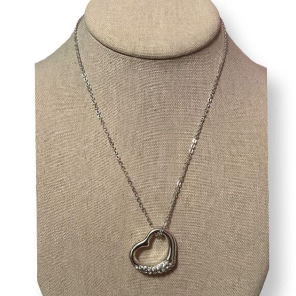 Open Heart Rhinestone Silver Necklace - Picture 1 of 3